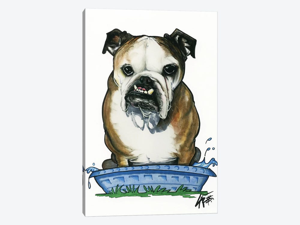 Bulldog in a Kiddie Pool by Canine Caricatures 1-piece Canvas Art Print