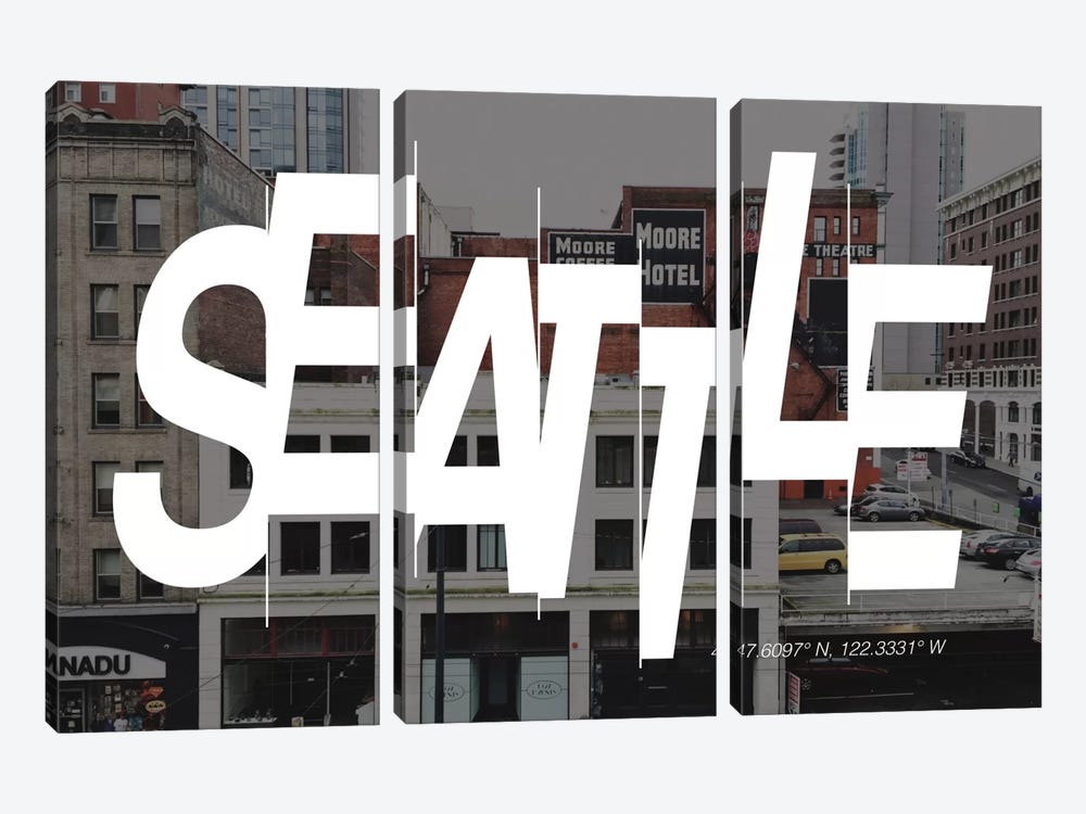Seattle (47.6° N, 122.3° W) by 5by5collective 3-piece Art Print