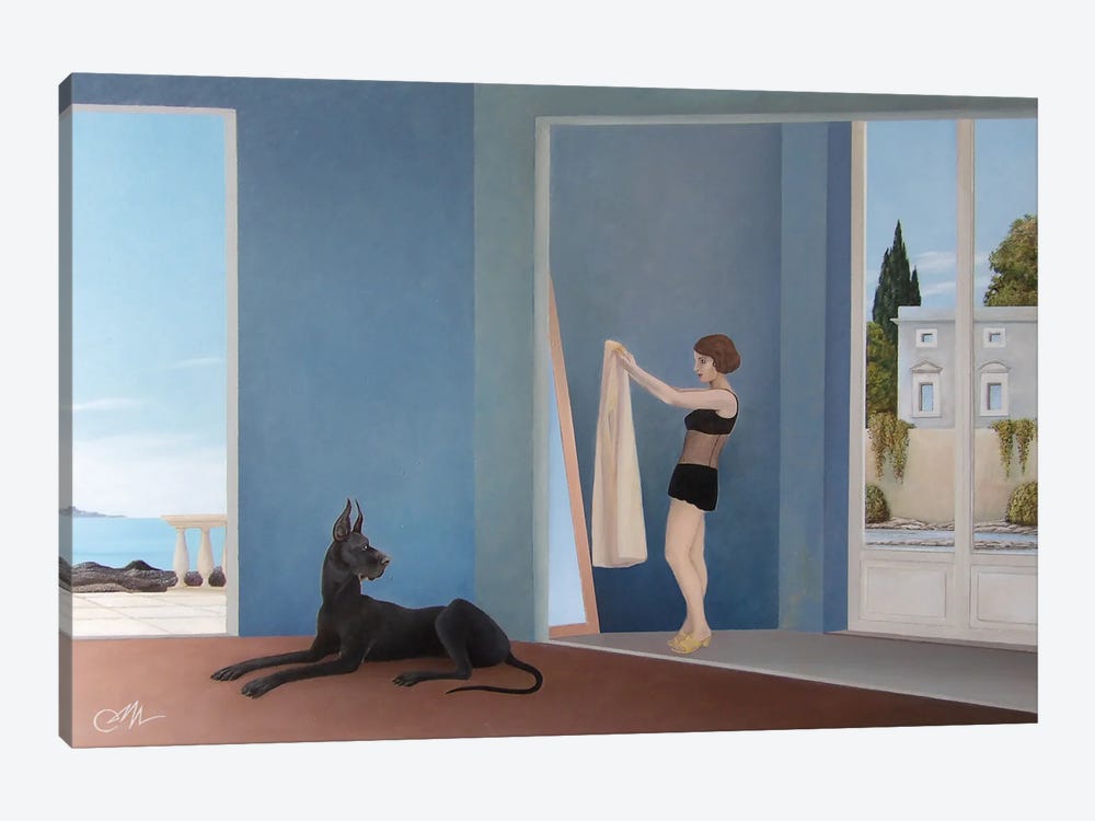 Sea House Interior With Great Dane And Girl by Cecco Mariniello 1-piece Art Print