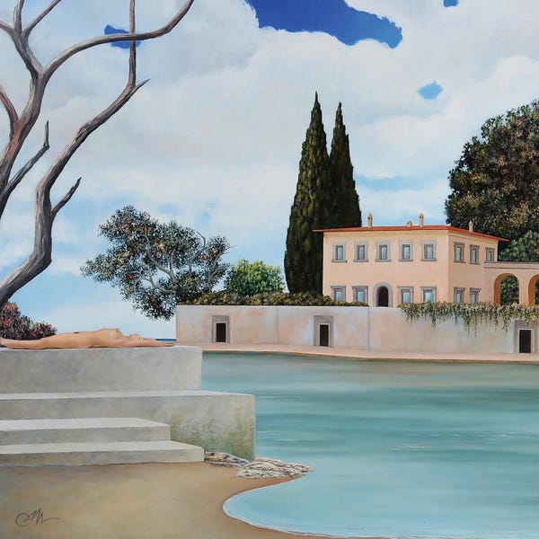 Cecco Mariniello: Supine Woman With Villa And Clouds by Cecco Mariniello