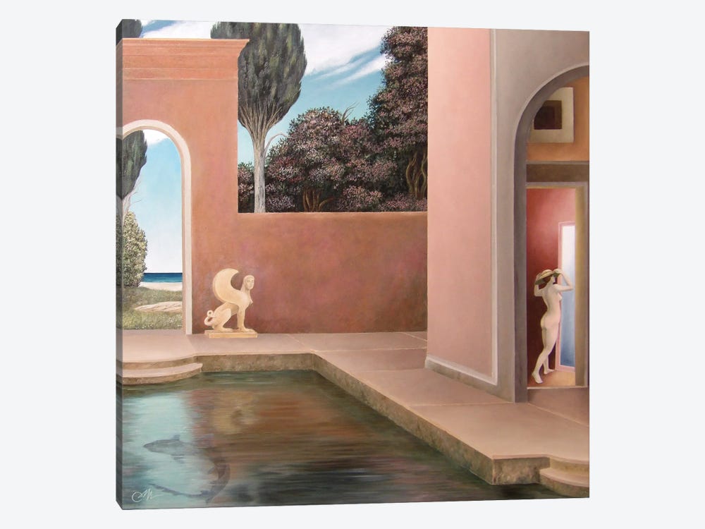 Young Lady In The Mirror With Sphinx And Dogfish by Cecco Mariniello 1-piece Canvas Print