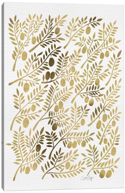 Gold Olive Branches Canvas Art Print - Floral & Botanical Patterns