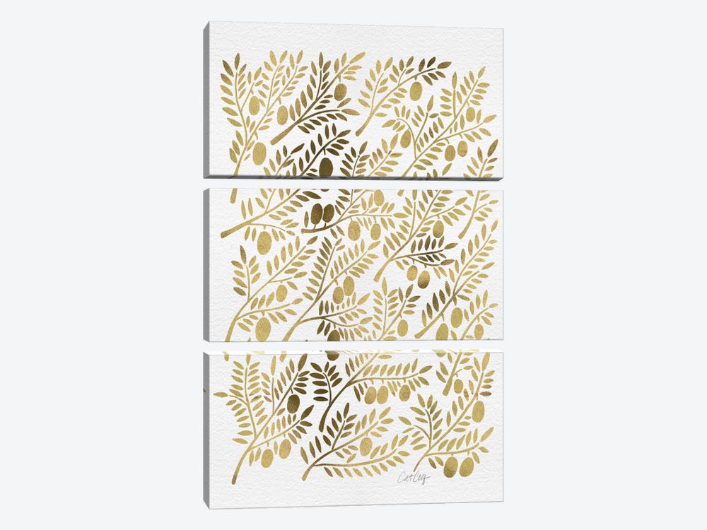 Gold Olive Branches by Cat Coquillette 3-piece Canvas Artwork