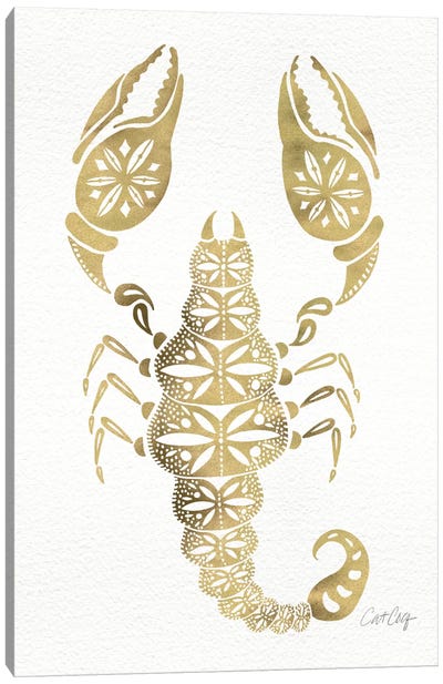 Gold Scorpion Canvas Art Print - Gold & White Art