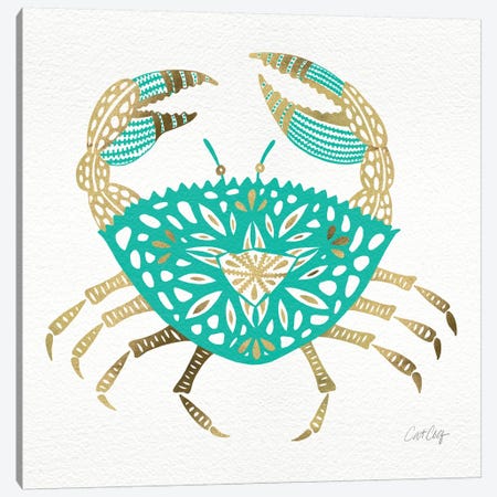 Gold Turquoise Crab Canvas Print #CCE115} by Cat Coquillette Canvas Art