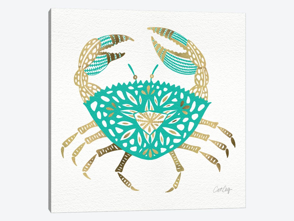 Gold Turquoise Crab by Cat Coquillette 1-piece Canvas Art Print