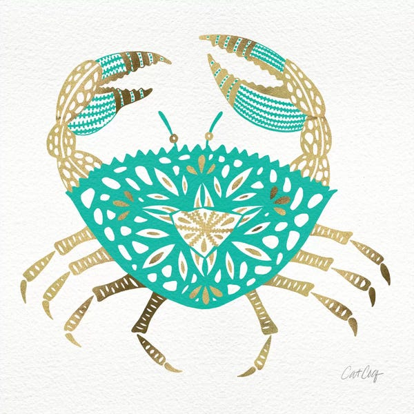 Kids Ocean Life Art: Gold Turquoise Crab by Cat Coquillette