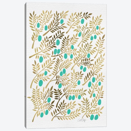 Turquoise Olive Branches Canvas Print #CCE116} by Cat Coquillette Canvas Wall Art