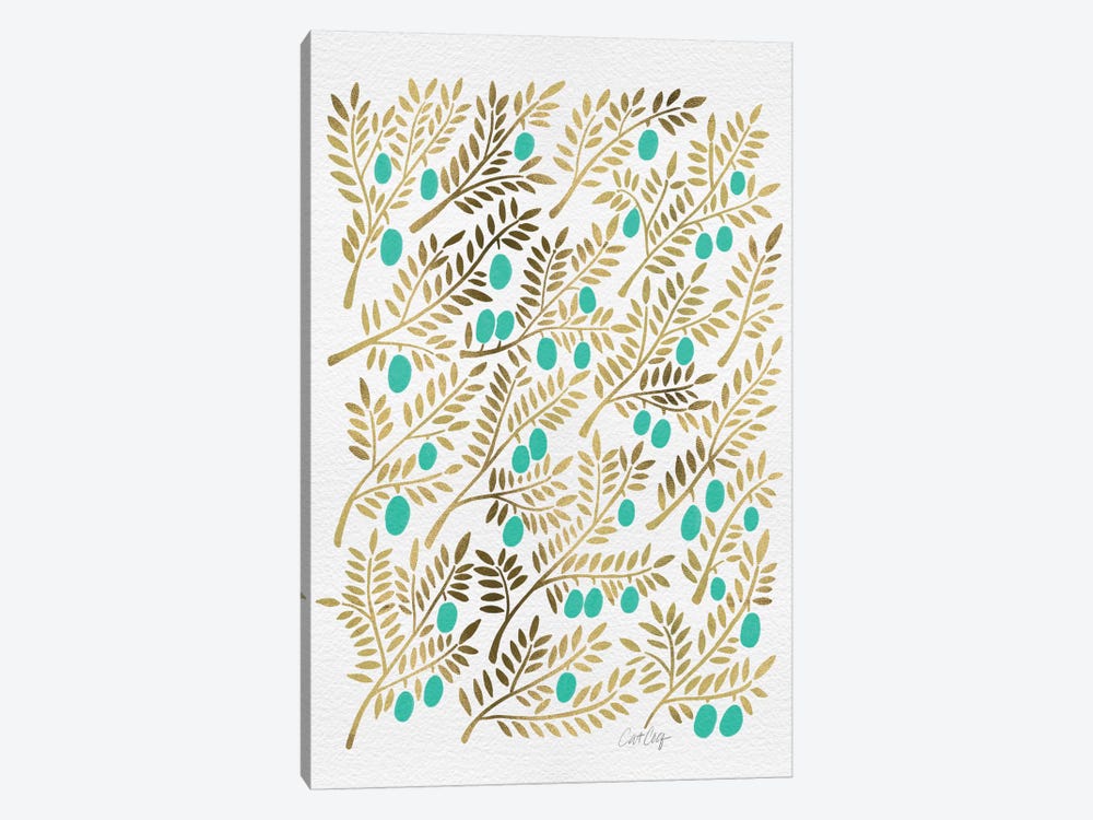 Turquoise Olive Branches 1-piece Canvas Artwork