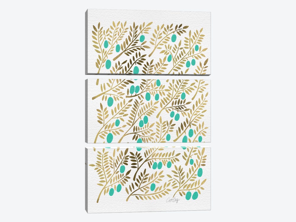 Turquoise Olive Branches by Cat Coquillette 3-piece Canvas Wall Art