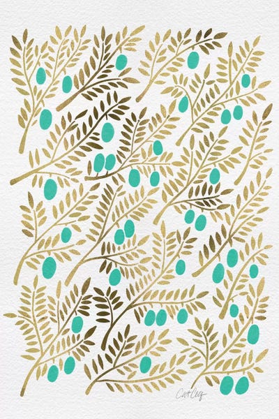 Floral & Botanical Patterns: Turquoise Olive Branches by Cat Coquillette