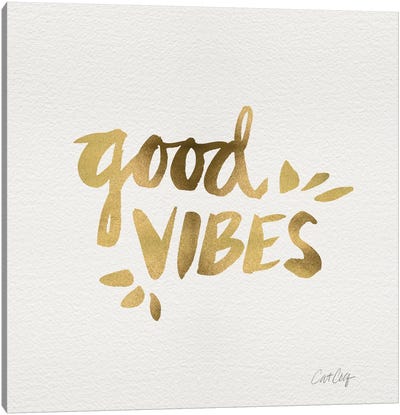 Good Vibes Gold Canvas Art Print - Motivational Typography
