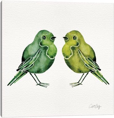 Green Birds Canvas Art Print - Cat Coquillette