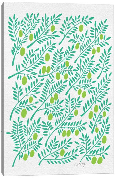 Green Olive Branches Canvas Art Print - Minimalist Kitchen Art
