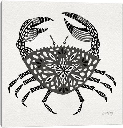 Grey Crab Canvas Art Print - Gray & White Art