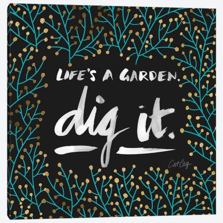 Dig It Black Turquoise Canvas Print #CCE149} by Cat Coquillette Canvas Artwork