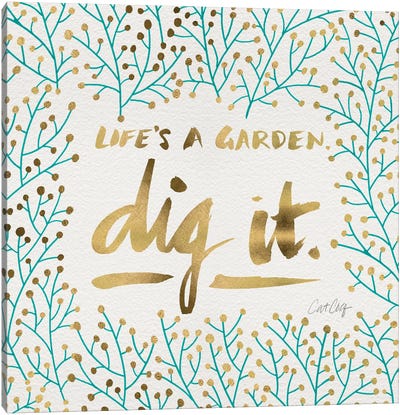 Dig It Turquoise Gold Canvas Art Print - Gardening Art