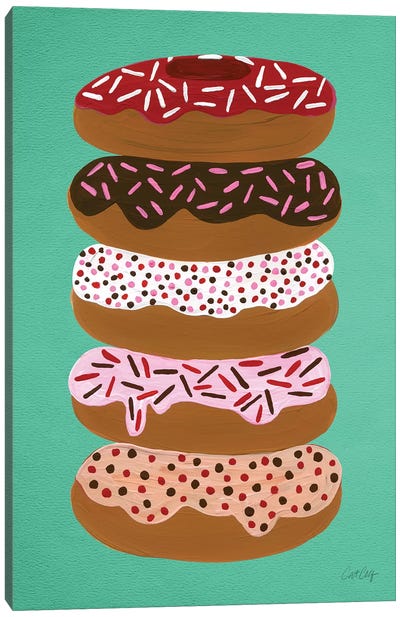 Donuts Stacked Mint Canvas Art Print - Kitchen Art Collection