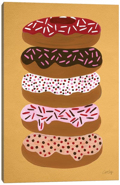Donuts Stacked Yellow Canvas Art Print - Coffee Shop & Cafe