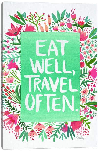 Eat Travel White Canvas Art Print - Dusty Pink