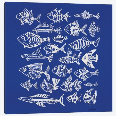 Fish Inkings Blue Canvas Print #CCE176} by Cat Coquillette Canvas Wall Art