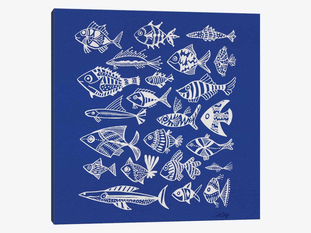 Fish Inkings Blue by Cat Coquillette 1-piece Canvas Art
