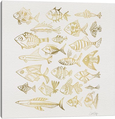 Fish Inkings Gold Canvas Art Print - Bathroom Art
