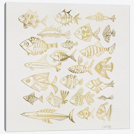 Fish Inkings Gold Canvas Print #CCE177} by Cat Coquillette Canvas Art