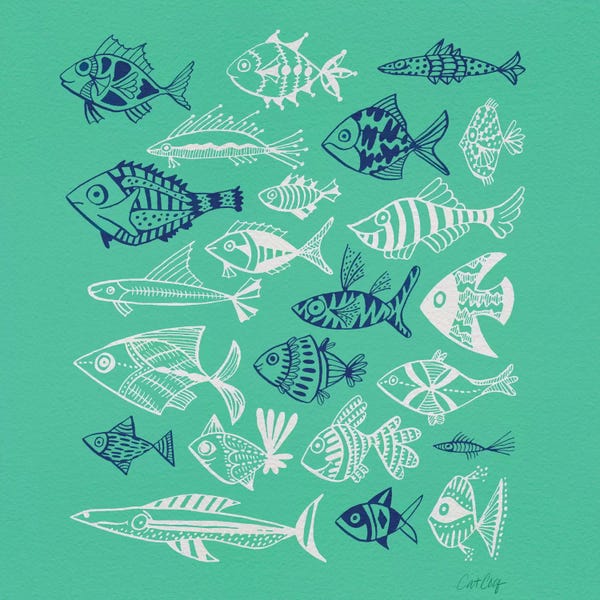 Cat Coquillette: Fish Inkings Green Navy White by Cat Coquillette