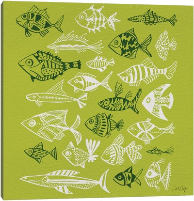 Fish Inkings Lime Canvas Art Print - Celery