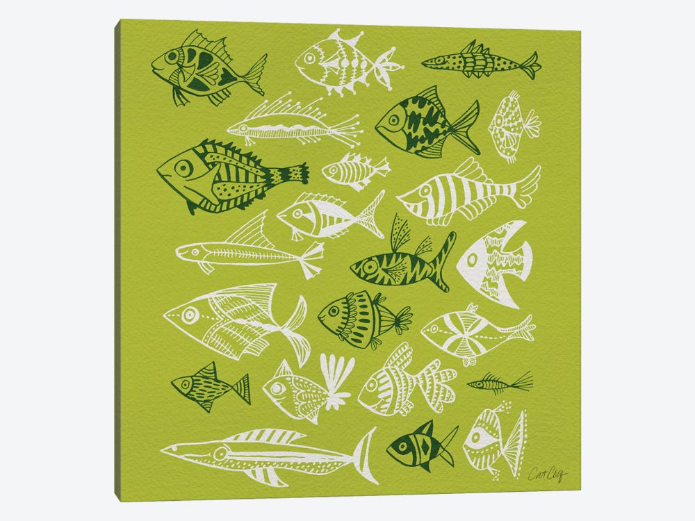 Fish Inkings Lime by Cat Coquillette 1-piece Canvas Art Print