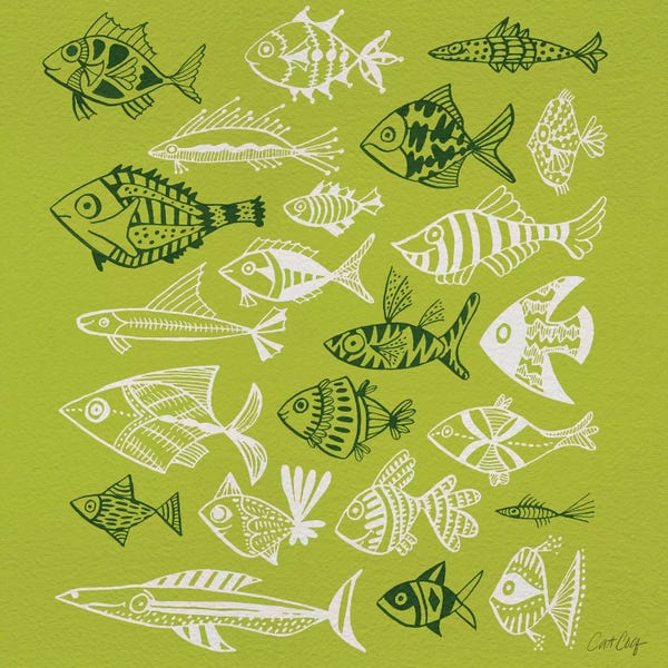 Animal Patterns: Fish Inkings Lime by Cat Coquillette