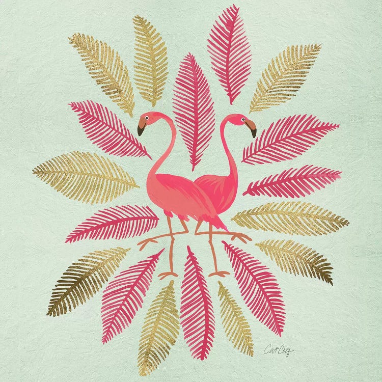 Flamingos Pink Gold by Cat Coquillette wall art