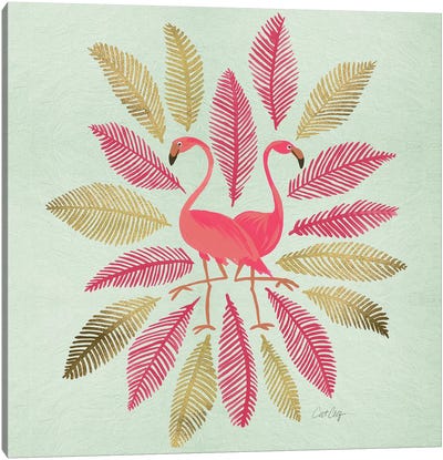 Flamingos Pink Gold Canvas Art Print - Flamingo Art