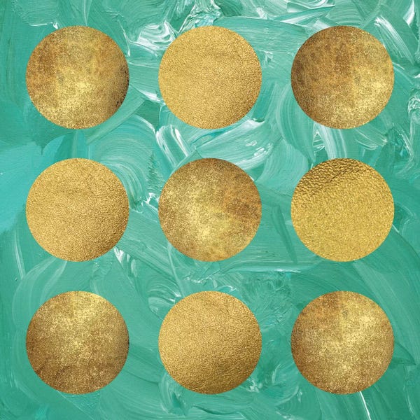 Polka Dot: Gold Dots on Green by Cat Coquillette