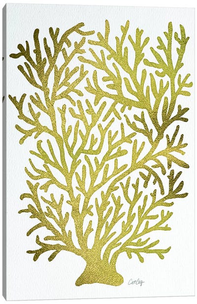 Gold Coral Canvas Art Print - Gold & White Art