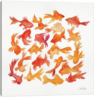 Goldfish Canvas Art Print - Pantone Living Coral 2019