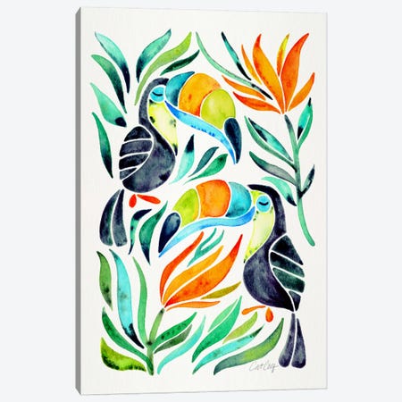 Colorful Toucans I Canvas Print #CCE204} by Cat Coquillette Canvas Wall Art