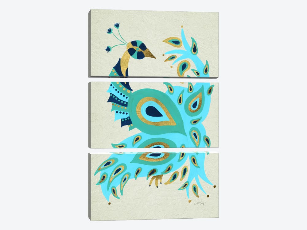 Peacock I by Cat Coquillette 3-piece Canvas Wall Art