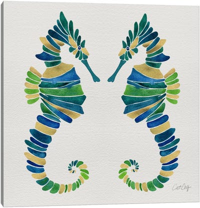 Seahorse Duo I Canvas Art Print - Pantone 2020 Classic Blue