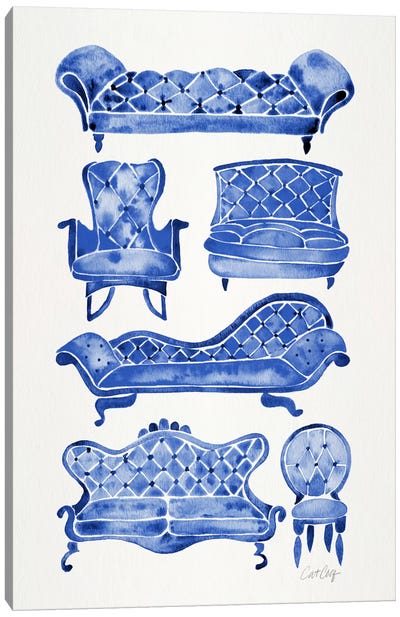 Victorian Lounge I Canvas Art Print - Charming Blue