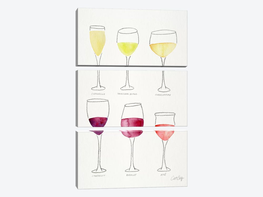 Wine Glasses by Cat Coquillette 3-piece Canvas Wall Art