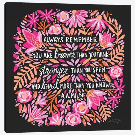 Always Remember, Pink & Charcoal Canvas Print #CCE287} by Cat Coquillette Canvas Artwork