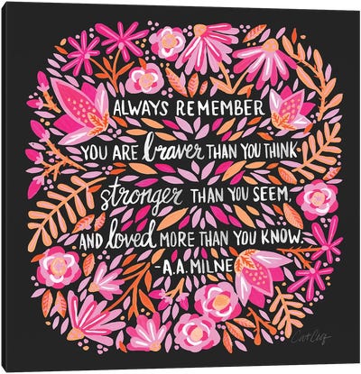 Always Remember, Pink & Charcoal Canvas Art Print - Motivational Typography