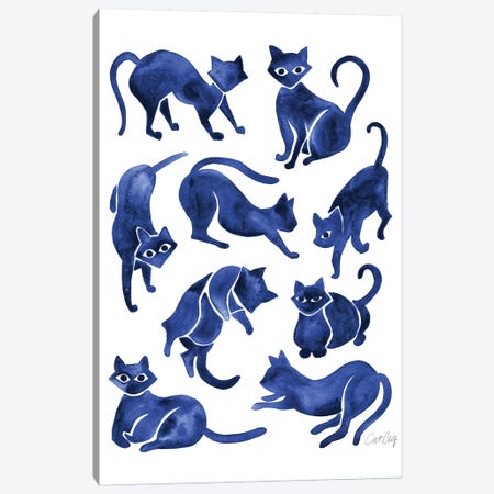 Cat Positions, Navy Canvas Print #CCE290} by Cat Coquillette Canvas Wall Art