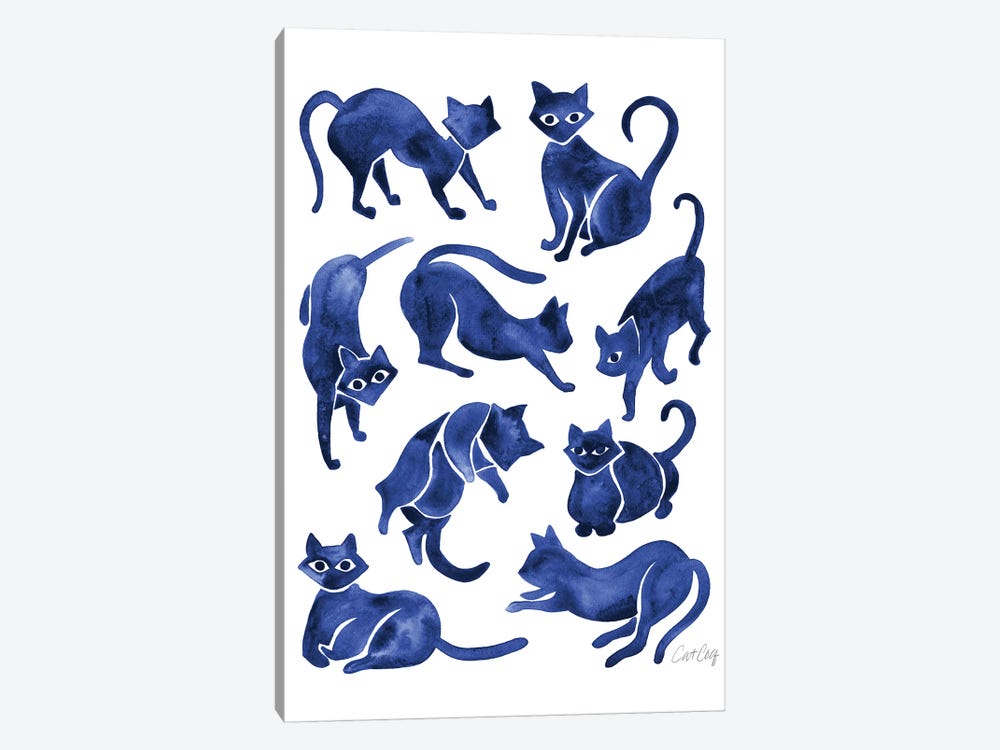 Cat Positions, Navy by Cat Coquillette 1-piece Canvas Wall Art