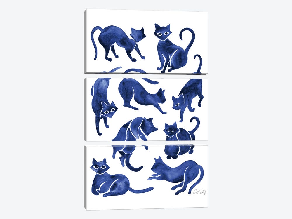 Cat Positions, Navy by Cat Coquillette 3-piece Canvas Artwork