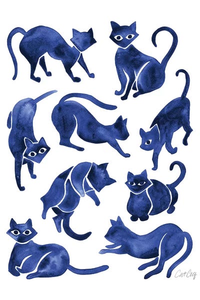 Charming Blue: Cat Positions, Navy by Cat Coquillette