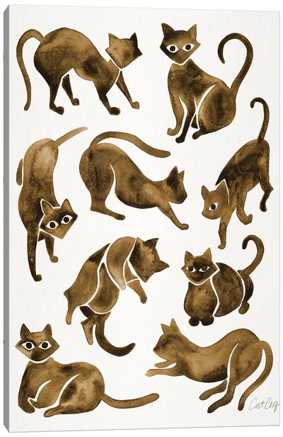 Cat Positions, Sepia Canvas Art Print - Animal Patterns