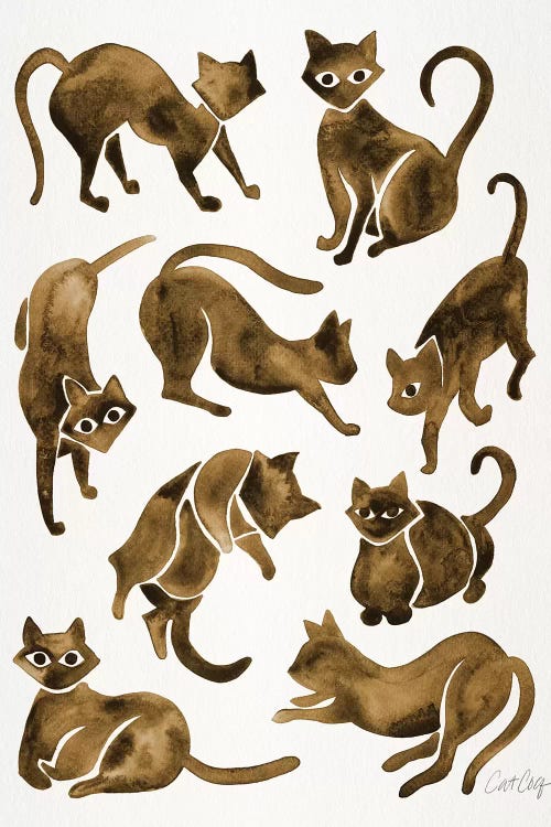 Cat Positions, Sepia by Cat Coquillette wall art